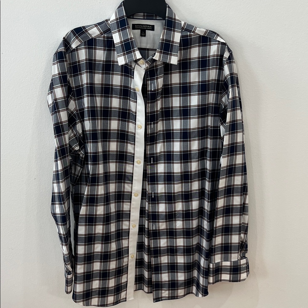 Banana Republic Navy and White Checkered Shirt